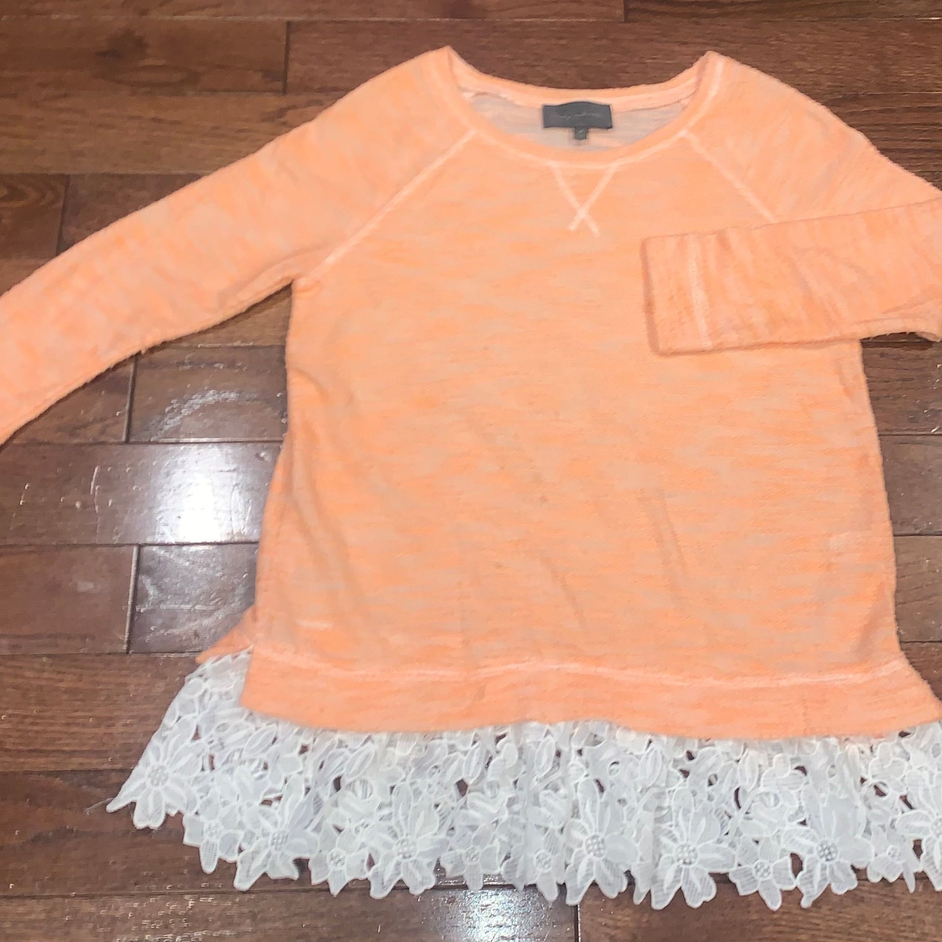 Anthropologie Sunday In Brooklyn Peach Lace Hem Sweatshirt Coquette Core M